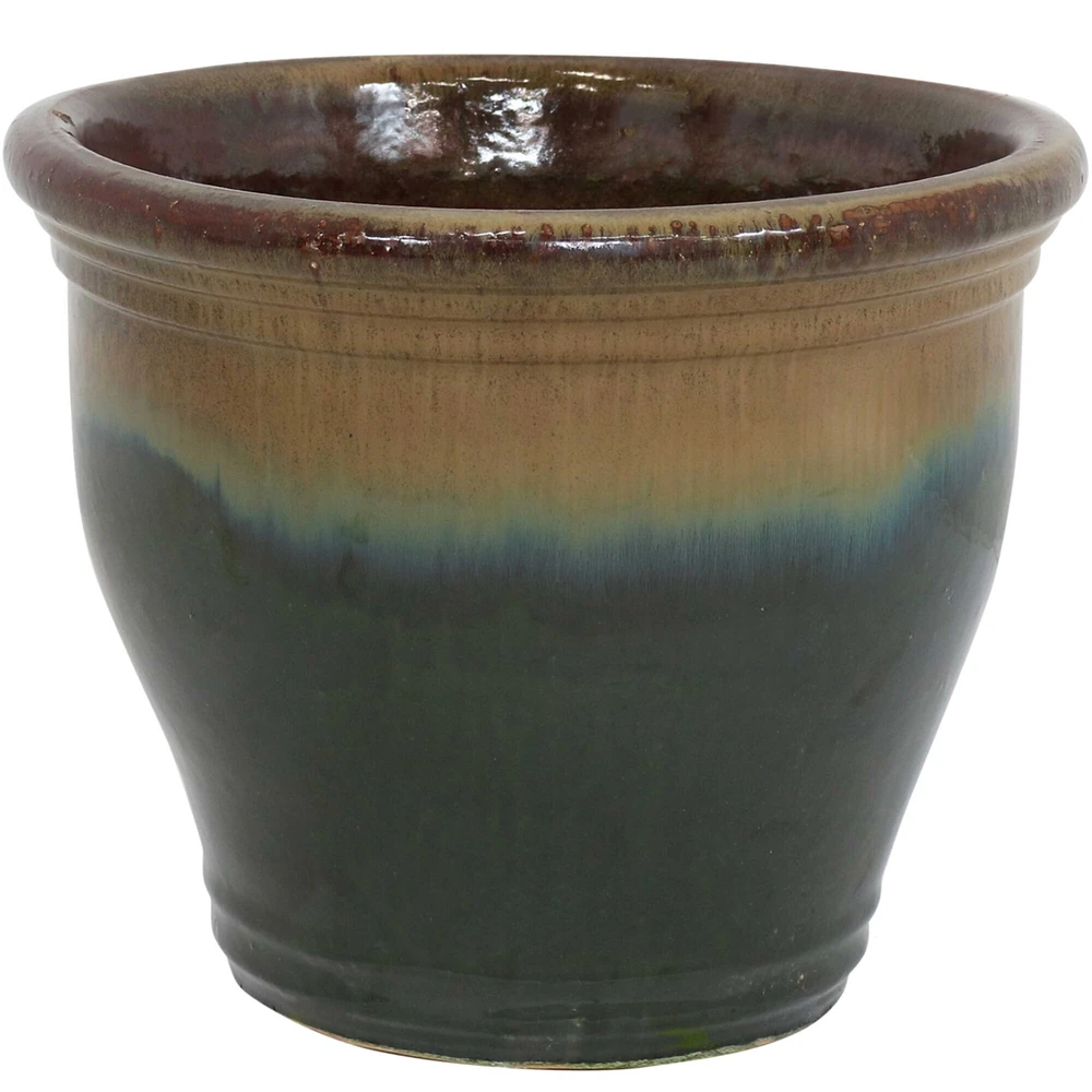 Sunnydaze 15 in Studio High-Fired Glaze Ceramic Planter - Forest Lake Green by