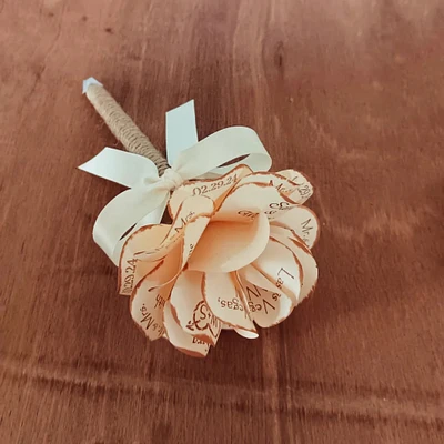Rustic Wedding Guest Book Pen Personalized Personalized Paper Rose Twine Wrapped Pen or Permanent Marker Cream and Brown