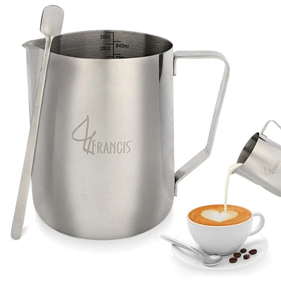 G Francis 30oz Stainless Steel Milk Frothing Pitcher with Latte Art Pen
