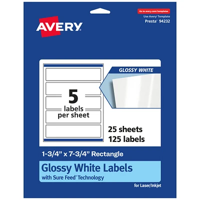 Avery Glossy White Rectangle Labels with Sure Feed