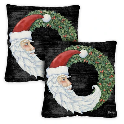 Santa Wreath Decorative Christmas Indoor/Outdoor Pillow Cover (set of 2)