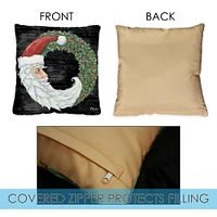 Santa Wreath Decorative Christmas Indoor/Outdoor Pillow Cover (set of 2)