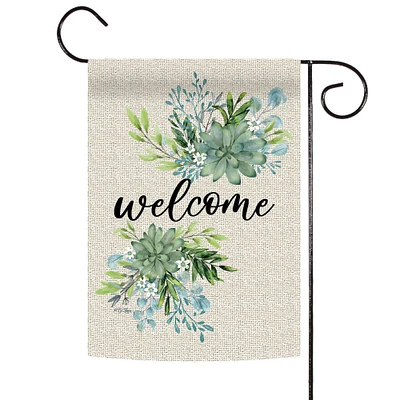 Burlap Welcome Flower Decorative Spring Double Sided Flag
