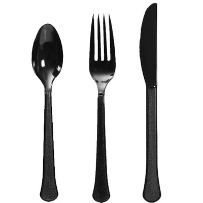 Jet Black Heavy Weight Plastic Assorted Cutlery (Pack of 24)
