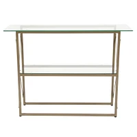 Merrick Lane Harlowe Console Table Modern Glass Sofa Table with Crisscross Frame and 2 Tempered Glass Shelves