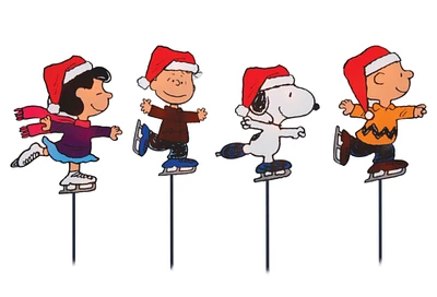 Northlight Set of 4 Pre-Lit Snoopy and Peanuts Ice Skating Christmas Pathway Markers - Clear Lights