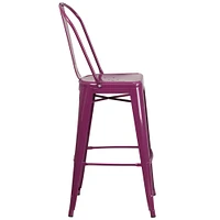 Merrick Lane Sabine Metal Indoor-Outdoor Barstool with Vertical Slat Back and Integrated Footrest