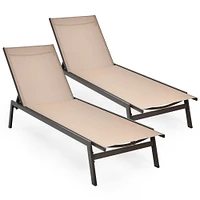 Costway  2 PCS Patio Lounge Chair Chaise Recliner Back Adjustable Garden Brown\Black