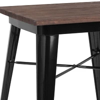 Merrick Lane Ardennes 23.5 Steel Indoor Contemporary Table With Square Rustic Wood Top