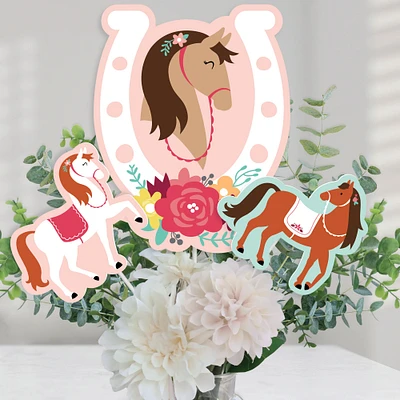 Big Dot of Happiness Run Wild Horses - Pony Birthday Party Centerpiece Sticks - Table Toppers - Set of 15