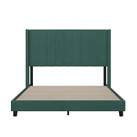 Merrick Lane Sana Modern Upholstered Platform Bed Frame with Padded, Tufted Wingback Headboard and Wood Support Slats, No Box Spring Required