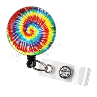 Tie Dye Retractable Badge Reel, Colorful Badge Holder, Retractable ID Badge Reel, Rainbow Badge Clip, Rainbow Lanyard