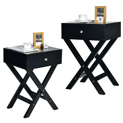 Gymax Set of 2 X-Shaped Nightstand Side End Table Bedside Table w/ Drawer