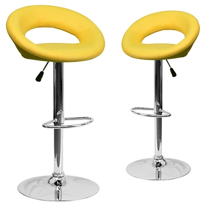 Emma and Oliver 2 Pack Contemporary Vinyl Rounded Orbit-Style Back Adjustable Height Barstool with Chrome Base