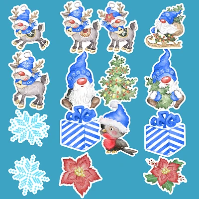 Gnome And Reindeer Christmas Stickers