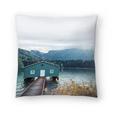 Mountain Lake House With Pier Throw Pillow Americanflat Decorative Pillow