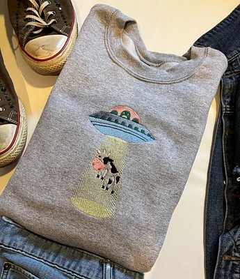 Bessies Adventure Embroidered Sweatshirt | Cottagecore Shirt | Crewneck Aesthetic Sweatshirt | Gift for Alien Lovers | Space ship Sweater