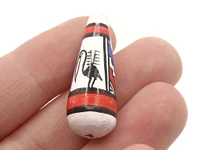 5 32mm Vintage Painted White and Orange Teardrop Peruvian Clay Beads with Bird