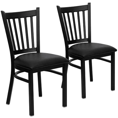 Emma and Oliver 2 Pack Vertical Back Metal Restaurant Chair