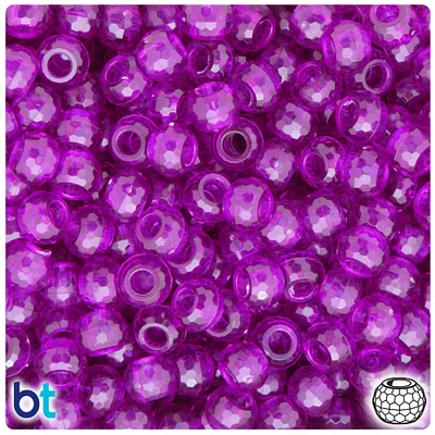 BeadTin Lilac Transparent 9mm Faceted Barrel Plastic Pony Beads (500pcs)