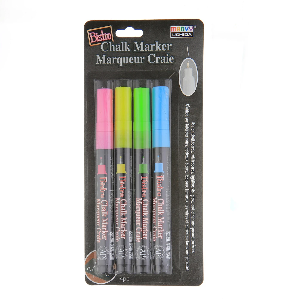 Uchida Bistro Chalk Marker Set, 4-Colors, Extra-Fine, Fluorescent