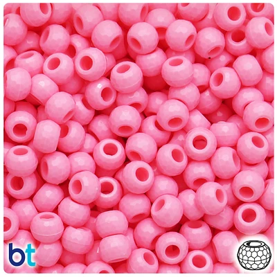 BeadTin Baby Pink Opaque 9mm Faceted Barrel Plastic Pony Beads (500pcs)