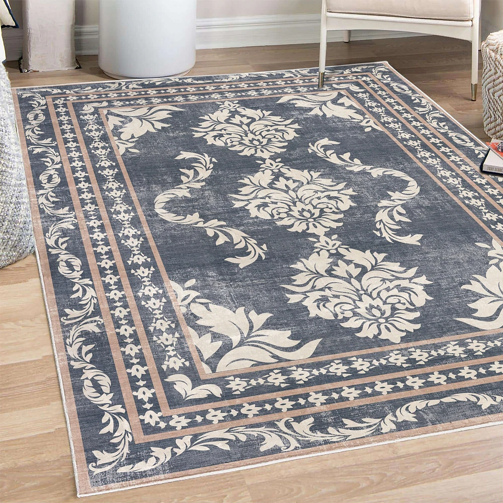 Ambesonne Bohemian Decorative Rug, Vintage Damask of Swirling Floral Motifs Boho Art Ethnic Forms and Shapes, Quality Carpet for Bedroom Dorm and Living Room