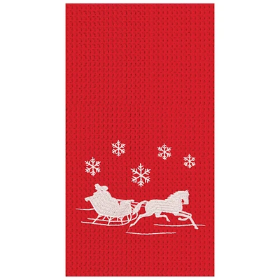 Sleigh Ride Embroidered Waffle Weave Cotton Kitchen Towel 1