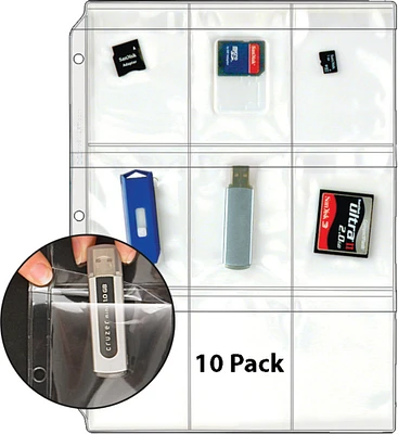 Plastic Pages - Memory (SD) Cards and Flash Drives - Top Load with Flaps - for 3-Ring Binders