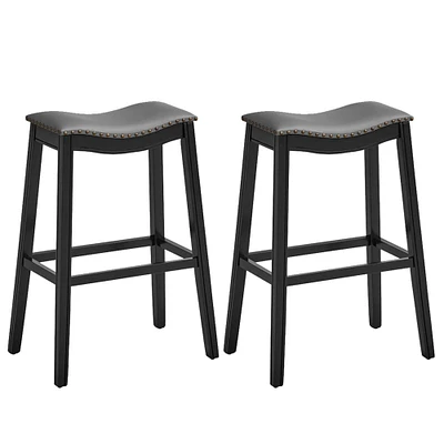 Gymax Set of Saddle Bar Stools Bar Height Kitchen Chairs w/ Rubber Wood Legs
