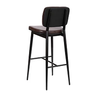 Merrick Lane Regency Faux Leather Barstools Contemporary Metal Frame Stools with Integrated Footrest - Set of 2