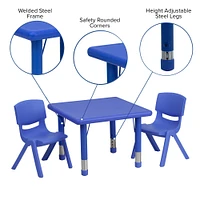 Emma and Oliver 24" Square Plastic Height Adjustable Activity Table Set with 2 Chairs