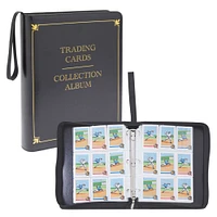 9 Pocket Leather 3 Ring Trading Card Binder for Baseball, Gaming, and Sports Cards, 50 Pages, Hold 900 Cards (14 x 11 In)