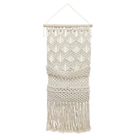 Kingston Living 32" Beige Macrame Bohemian Wall Hanging with Pockets