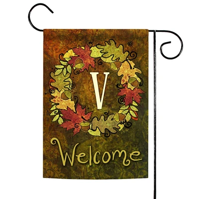 Toland Home Garden Yellow and Brown Fall Wreath Monogram V Outdoor Garden Flag 18" x 12.5"