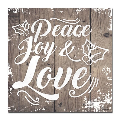 Crafted Creations Brown and White Christmas Peace Joy Love Wrapped Square Wall Art Decor 30" x 30"