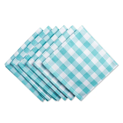 Contemporary Home Living Set of 6 Aqua Blue and White Checkered Square Napkins 20"