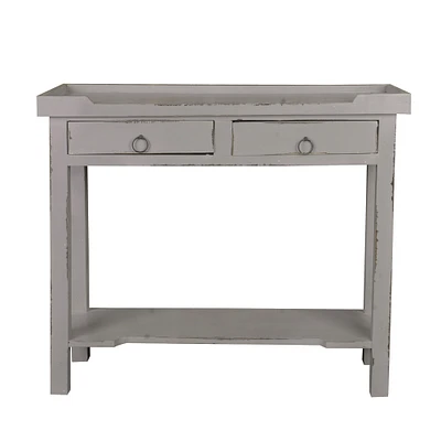 The Hamptons Collection 36.25" Antique Gray Cottage 2-Drawers Console Table with Shelf