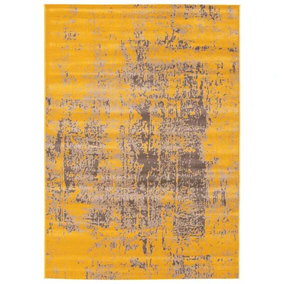 Chaudhary Living 5.25' x 7.5' Yellow and Gray Distressed Abstract Rectangular Area Throw Rug