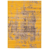 Chaudhary Living 5.25' x 7.5' Yellow and Gray Distressed Abstract Rectangular Area Throw Rug