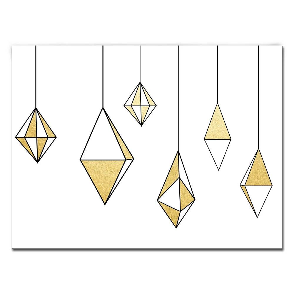 Crafted Creations White and Gold Glam Dangles Christmas Wrapped Rectangular Wall Art Decor 12" x 16"