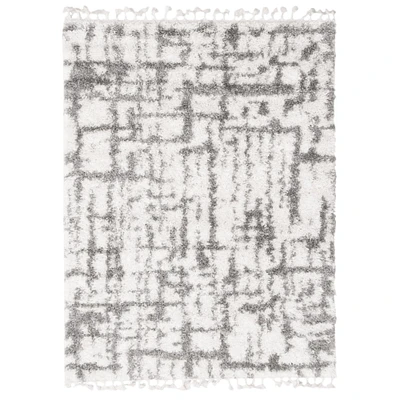 Chaudhary Living 4' x 6' White and Gray Abstract Rectangular Shag Area Throw Rug