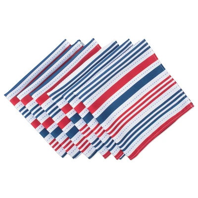 Contemporary Home Living Set of 6 Blue and White Patriotic Striped Over-Sized Square Outdoor Napkins 20"