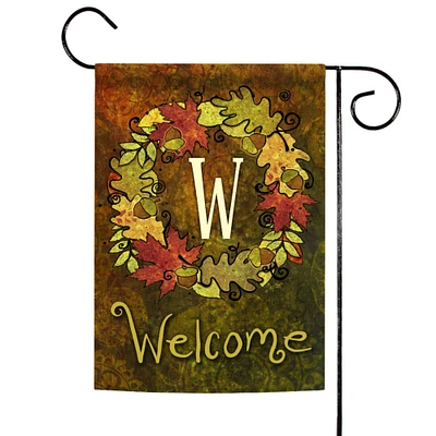 Toland Home Garden Yellow and Brown Fall Wreath Monogram W Outdoor Garden Flag 18" x 12.5"