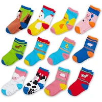 Girls and Boys Crew Socks, Farm Animals (12 Pairs)