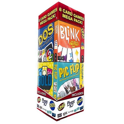 Mattel   8ct Card Games Mega Pack Uno Pictionary Phase 10 Mad Gab Dos Bold Blink Pic Flip