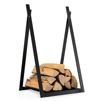 Gymax Firewood Rack Fireplace Wood Holder Storage Log Holder with Raised Base