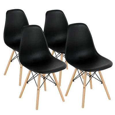 Gymax   Set of 4 Modern Dining Side Chair Armless Home Office w/ Wood Legs Black