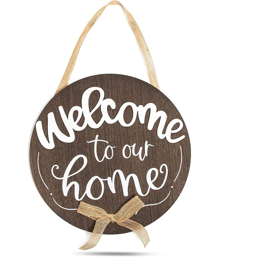 Farmlyn Creek Burlap and Wood Hanging Sign, Welcome to Our Home (11.75 x 11.75 Inches)