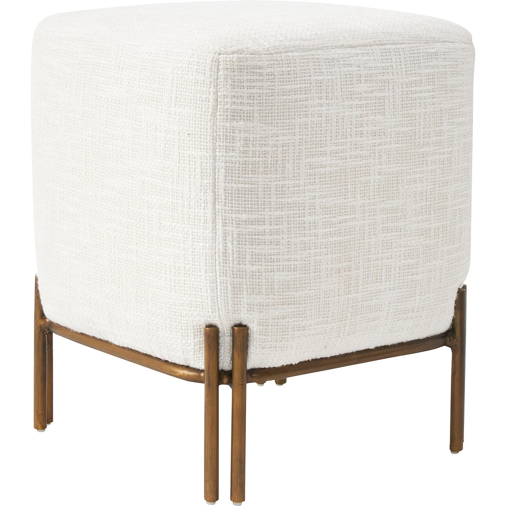 Signature Home Collection Antique Iron Legs with Tweed Fabric Finish Square Stool - 15" - White and Brass